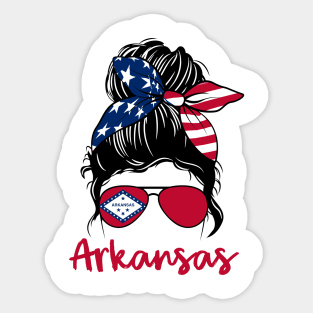 Arkansas girl Messy bun , American Girl , Arkansas Flag Sticker